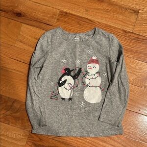 Carter's Gray Long Sleeve Tee with Penguin and Snowman